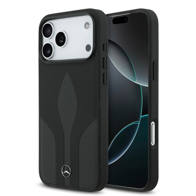 Apple iPhone 17 Pro Max Kılıf Mercedes Benz Orjinal Lisanslı M-safe Şarj Özellikli Dokulu Desenli Deri Kapak Siyah