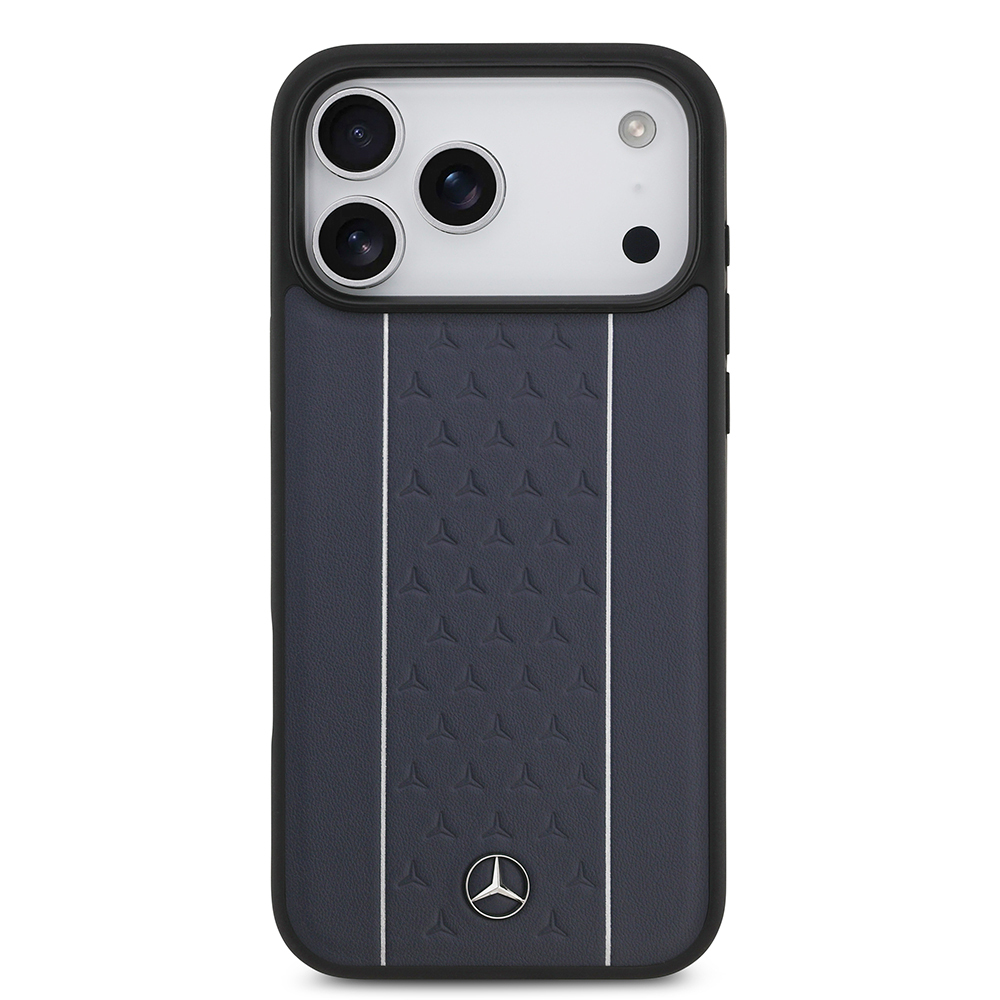 Apple iPhone 17 Pro Max Kılıf Mercedes Benz Orjinal Lisanslı M-safe Şarj Özellikli Şeritli Yıldız Desenli Metal Logolu Deri Kapak - 4