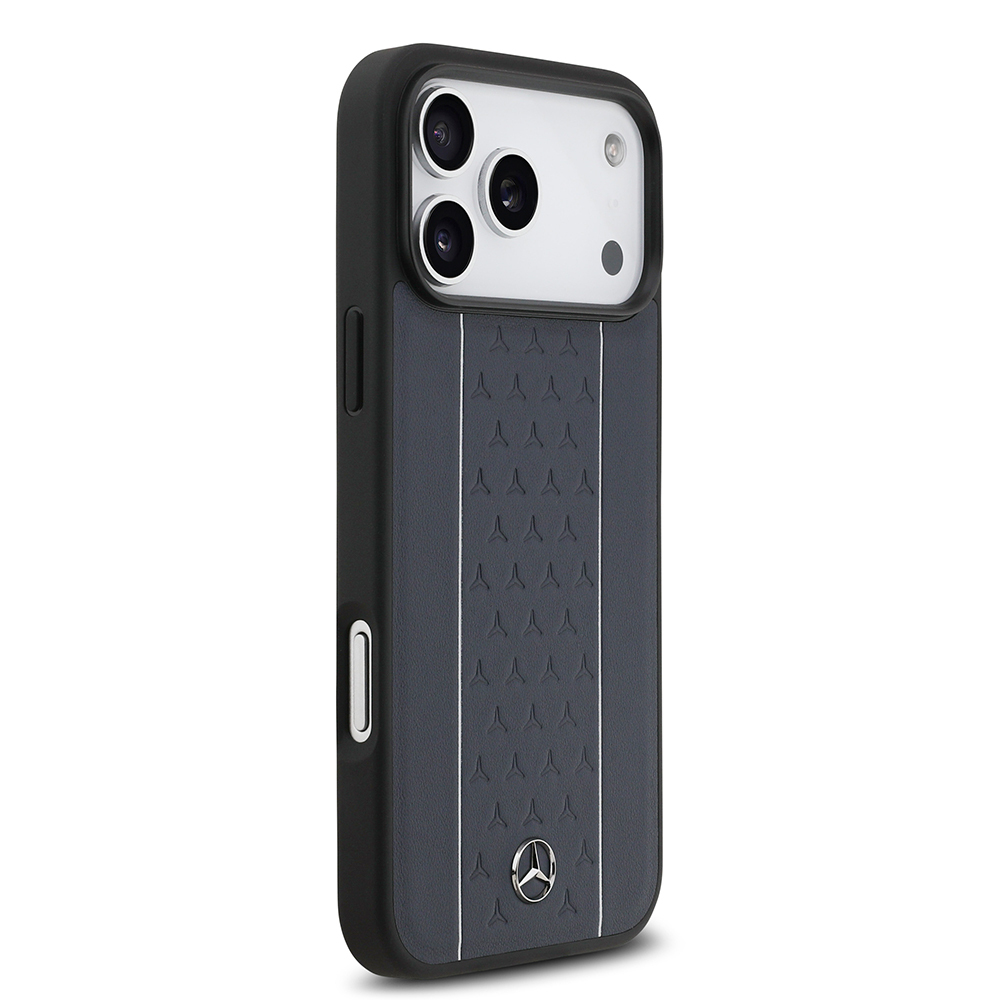 Apple iPhone 17 Pro Max Kılıf Mercedes Benz Orjinal Lisanslı M-safe Şarj Özellikli Şeritli Yıldız Desenli Metal Logolu Deri Kapak - 5