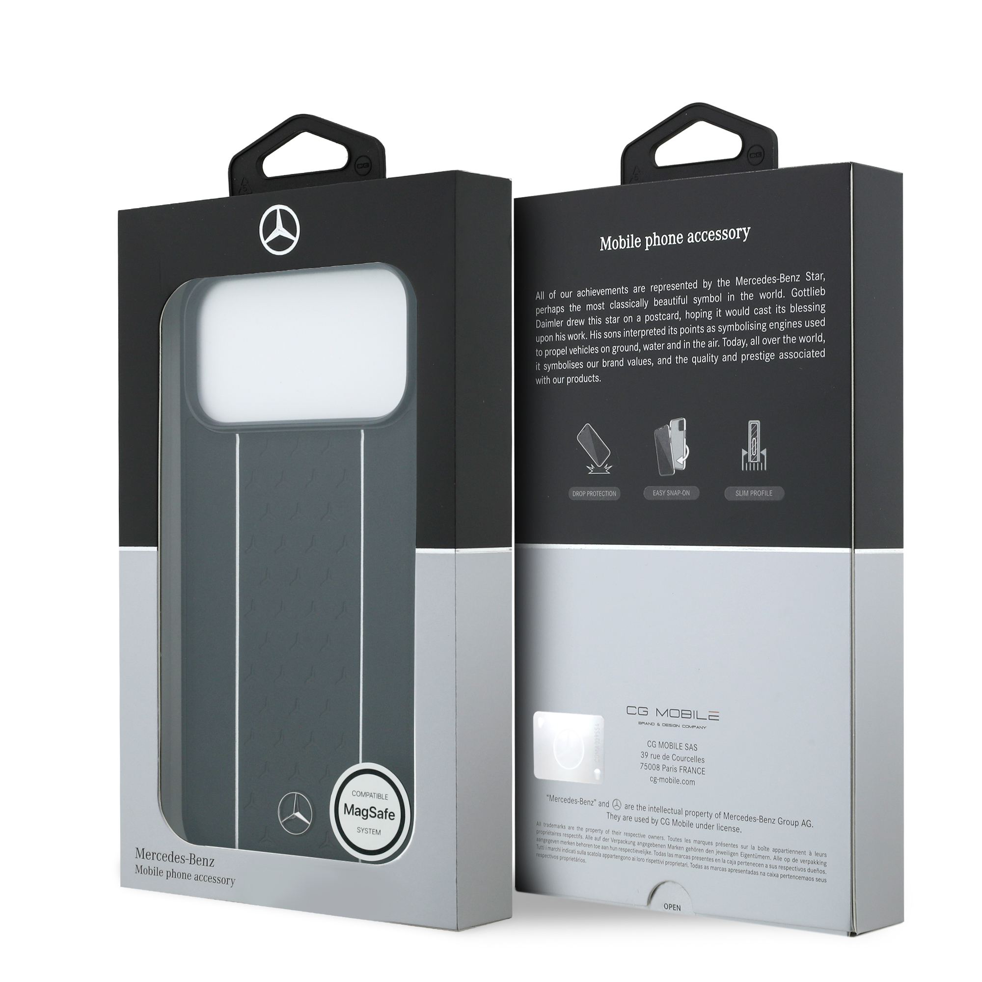 Apple iPhone 17 Pro Max Kılıf Mercedes Benz Orjinal Lisanslı M-safe Şarj Özellikli Şeritli Yıldız Desenli Metal Logolu Deri Kapak - 17