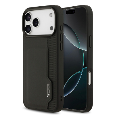 Apple iPhone 17 Pro Max Kılıf TUMI Orjinal Lisanslı Deri Dikey Kartlıklı Kapak Siyah
