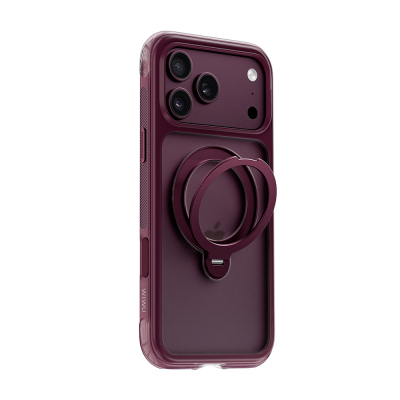 Apple iPhone 17 Pro Max Kılıf Wiwu AG-203 AeroGuard Ultra Serisi M-safe Şarj Özellikli Airbag Tasarımlı Standlı Kapak Bordo