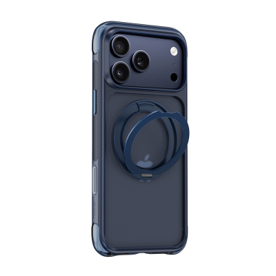 Apple iPhone 17 Pro Max Kılıf Wiwu AG-203 AeroGuard Ultra Serisi M-safe Şarj Özellikli Airbag Tasarımlı Standlı Kapak Lacivert