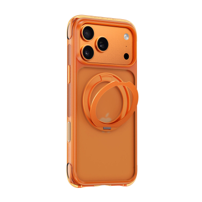 Apple iPhone 17 Pro Max Kılıf Wiwu AG-203 AeroGuard Ultra Serisi M-safe Şarj Özellikli Airbag Tasarımlı Standlı Kapak Turuncu