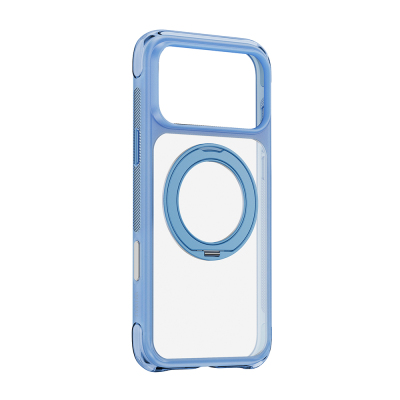 Apple iPhone 17 Pro Max Kılıf Wiwu AG-203 AeroGuard Ultra Serisi M-safe Şarj Özellikli Airbag Tasarımlı Standlı Kapak Açık Mavi