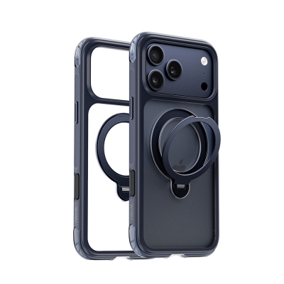 Apple iPhone 17 Pro Max Kılıf Wiwu AS-203 AeroShield Ultra Serisi M-safe Şarj Özellikli Airbag Tasarımlı Standlı Kapak Lacivert
