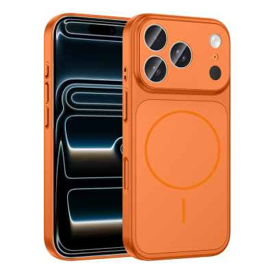Apple iPhone 17 Pro Max Kılıf Zore M-Safe Şarj Özellikli Kamera Korumalı Formen Kapak Turuncu