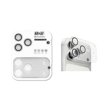 Apple iPhone 17 Pro Max Zore CL-22 Parmak İzi Bırakmayan Anti-Reflective 2in1 Kamera Lens Koruyucu Gümüş