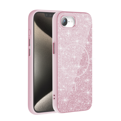 Apple iPhone 17E Case M-safe Charging Enabled Glowing Glitter Zore Okso Cover Pink