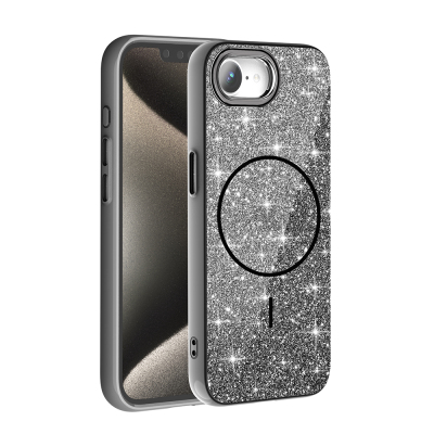 Apple iPhone 17E Case M-safe Charging Enabled Glowing Glitter Zore Okso Cover Black