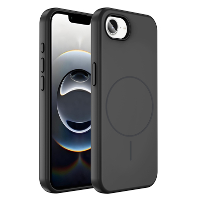 Apple iPhone 17E Case M-safe Charging Enabled Liquid Technology Wipeable Hard Cover Zore Kiwi Black