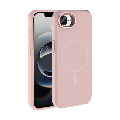 Apple iPhone 17E Case M-Safe Charging Feature Metal Camera Frame Zore Edi Silicone Cover Rose Gold