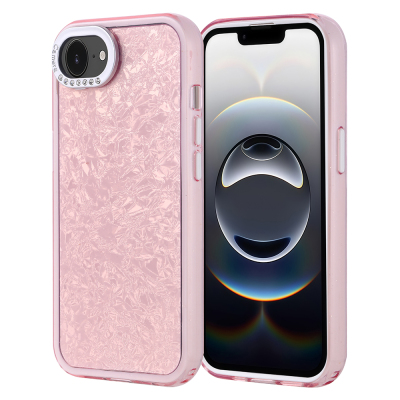 Apple iPhone 17E Case with Rhinestone Design Zore Door Cover Pink