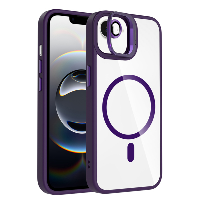 Apple iPhone 17E Case with Stand and Free Camera Lens, M-Safe Charging Feature, Zore Etro Cover Derin Mor