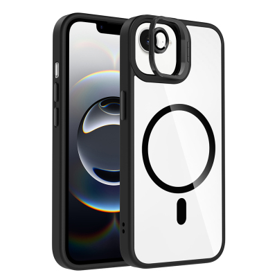 Apple iPhone 17E Case with Stand and Free Camera Lens, M-Safe Charging Feature, Zore Etro Cover Black