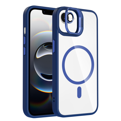 Apple iPhone 17E Case with Stand and Free Camera Lens, M-Safe Charging Feature, Zore Etro Cover Navy blue