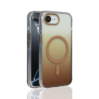 Apple iPhone 17E Kılıf M-safe Şarj Özellikli Transparan Renk Geçişli Zore Toros Kapak Gold