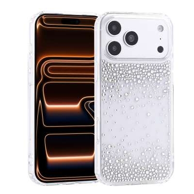 Apple iPhone 18 Pro Case Airbag Design Drop Stone Embellished Transparent Zore Pera Silicone Cover Şeffaf