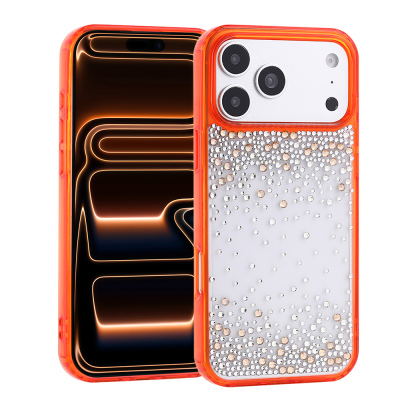 Apple iPhone 18 Pro Case Airbag Design Drop Stone Embellished Transparent Zore Pera Silicone Cover Orange