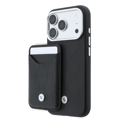 Apple iPhone 18 Pro Case BMW Original Licensed M-safe Charging Feature Metal Logo Embossed Quilted Leather Card Slot Cover Black