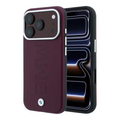 Apple iPhone 18 Pro Case – Genuine Licensed BMW Leather Cover with M-Safe Charging Support and Centered Hot-Stamped Logo Bordo