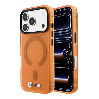 Apple iPhone 18 Pro Case – Genuine Licensed BMW M-Safe – Metal Button Design – Frosted IML Print Cover Orange