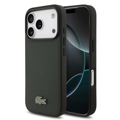 Apple iPhone 18 Pro Case, Lacoste Original Licensed, M-safe Charging Feature, PU Piqué Patterned Cover with Metal Logo. Dark Green