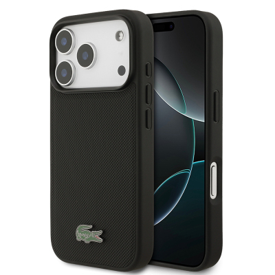 Apple iPhone 18 Pro Case, Lacoste Original Licensed, M-safe Charging Feature, PU Piqué Patterned Cover with Metal Logo. Black