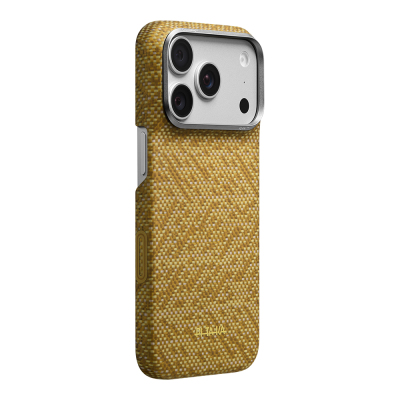 Apple iPhone 18 Pro Case M-safe Charging Enabled Aramid Carbon Fiber Pitaka Wind Over Wheat Series Cover Gold