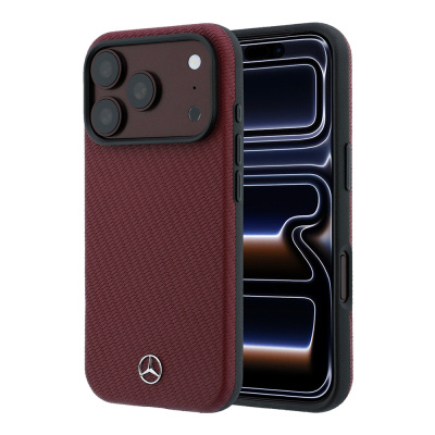 Apple iPhone 18 Pro Case – Mercedes-Benz Officially Licensed – M-Safe Charging Compatible – Wrap Wood & Leather Cover with 3D Metal Logo Bordo