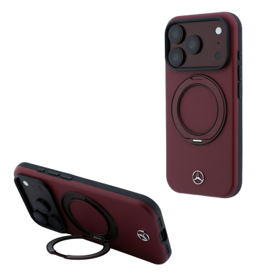 Apple iPhone 18 Pro Case Mercedes Benz Original Licensed M-safe Charging Enabled 360 Degree Rotating Stand PU Metal Logo Cover Bordo
