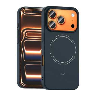 Apple iPhone 18 Pro Case with M-Safe Charging and Camera Protection - Zore Elio Hard PC Cover Navy blue