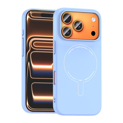 Apple iPhone 18 Pro Case with M-Safe Charging and Camera Protection - Zore Elio Hard PC Cover Açık Mavi