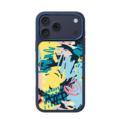 Apple iPhone 18 Pro Case with M-safe Charging Feature, 3D Printed Design, Mutural Graffiti Series Cover Lacivert-Sarı