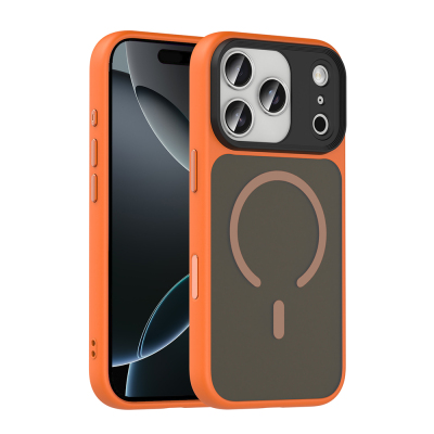 Apple iPhone 18 Pro Case with Matte Back and Wireless Charging Feature, Zore Fleet M-safe Cover Orange