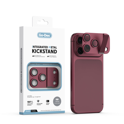 Apple iPhone 18 Pro Go Des CL-23 Anti Reflective Standlı Kamera Lens Koruyucu Bordo