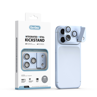 Apple iPhone 18 Pro Go Des CL-23 Anti Reflective Standlı Kamera Lens Koruyucu Açık Mavi
