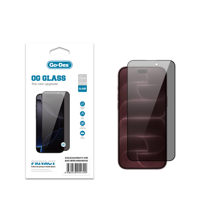 Apple iPhone 18 Pro Go Des OG Glass Privacy Antistatik Temperli Cam Ekran Koruyucu Siyah