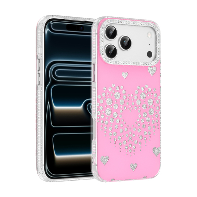 Apple iPhone 18 Pro Kılıf Damla Taşlı Zore Rivas Sert PC Kapak Pembe