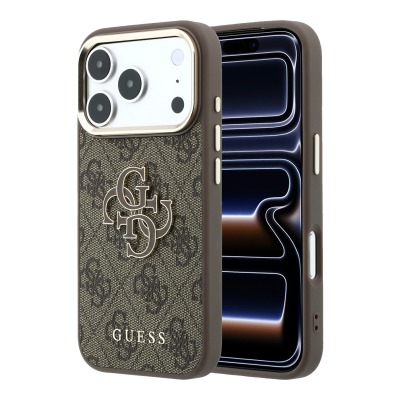 Apple iPhone 18 Pro Kılıf Guess Orjinal Lisanslı 4G Büyük Resin Logolu PU Kapak Kahverengi