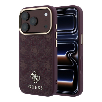 Apple iPhone 18 Pro Kılıf Guess Orjinal Lisanslı M-safe Şarj Özellikli Klasik Yazı ve 4G Logolu PU Deri Peony Kapak Bordo