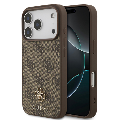 Apple iPhone 18 Pro Kılıf Guess Orjinal Lisanslı M-safe Şarj Özellikli Small 4G Classic Kapak Kahverengi