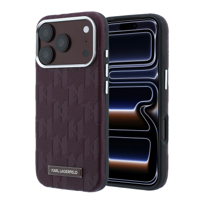 Apple iPhone 18 Pro Kılıf Karl Lagerfeld Orjinal Lisanslı M-safe Şarj Özellikli KL Yazılı Hot Stamp Kapak Bordo