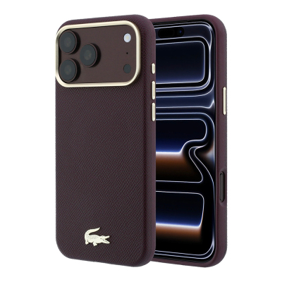 Apple iPhone 18 Pro Kılıf Lacoste Orjinal Lisanslı M-Safe Şarj Özellikli PVC Yarı Pike Desenli Arka Yüzey İkonik Timsah Dokuma Logolu Kapak Bordo