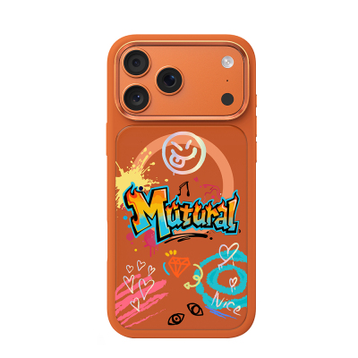Apple iPhone 18 Pro Kılıf M-safe Şarj Özellikli 3D Baskılı Tasarım Mutural Graffiti Serisi Kapak Turuncu
