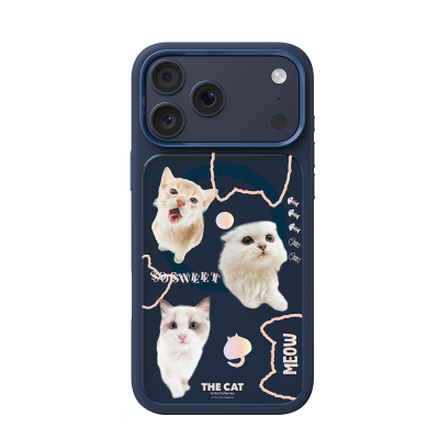 Apple iPhone 18 Pro Kılıf M-safe Şarj Özellikli 3D Baskılı Tasarım Mutural The Cat Serisi Kapak Lacivert