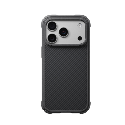 Apple iPhone 18 Pro Kılıf M-safe Şarj Özellikli 600D Aramid Fiber Pitaka Black-Grey Twill Serisi Cairn Kapak Siyah-Gri