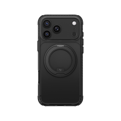 Apple iPhone 18 Pro Kılıf M-Safe Şarj Özellikli Airbag Tasarımlı Standlı Lens Korumalı AmazingThing Titan Pro MagSpin Kapak Siyah
