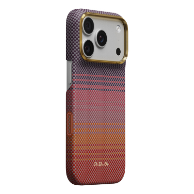 Apple iPhone 18 Pro Kılıf M-safe Şarj Özellikli Aramid Fiber Pitaka Sunset 2.0 California Dream Serisi Kapak Kırmızı-Mor