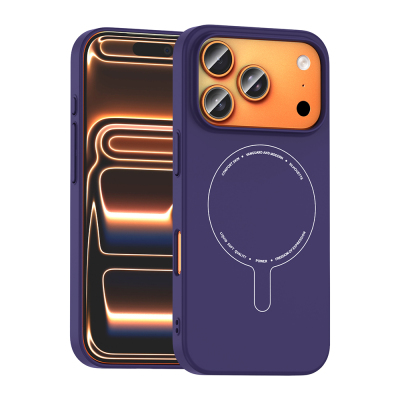 Apple iPhone 18 Pro Kılıf M-Safe Şarj Özellikli Kamera Korumalı Zore Elio Sert PC Kapak Derin Mor
